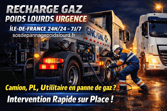 Recharge gaz poids lourds en urgence en Île-de-France pour camion, PL et utilitaire